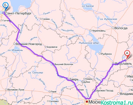 Трасса дороги: сколько от Санкт-Петербурга до Костромы? расстояние