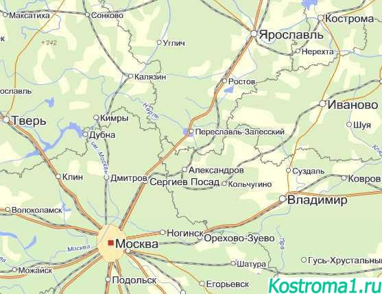 Скачать карту город Москва - город Кострома